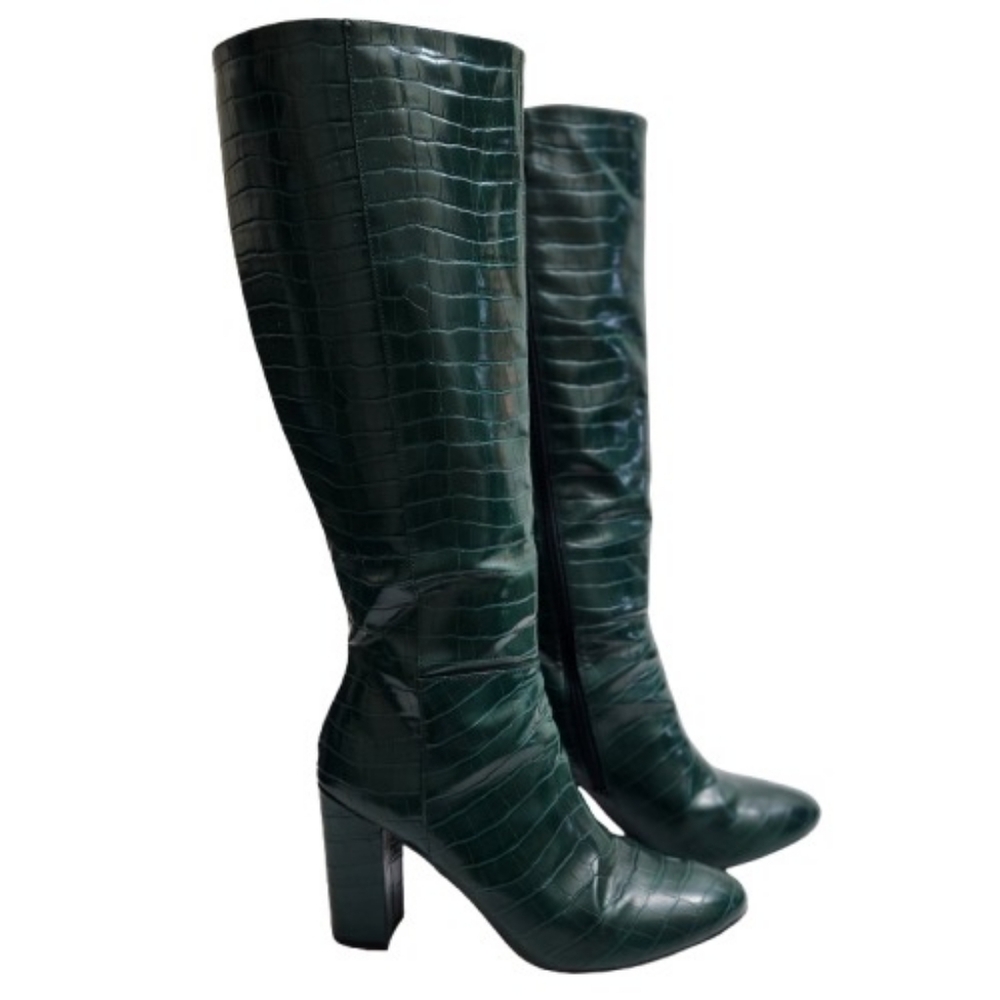 Madden Girl Ronni Dark Green Croc-embossed Knee High Boots - Picture 2 of 15